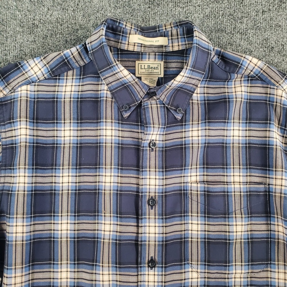 L.L. Bean Shirt Mens L Traditional Fit Blue Plaid Button Down 299131